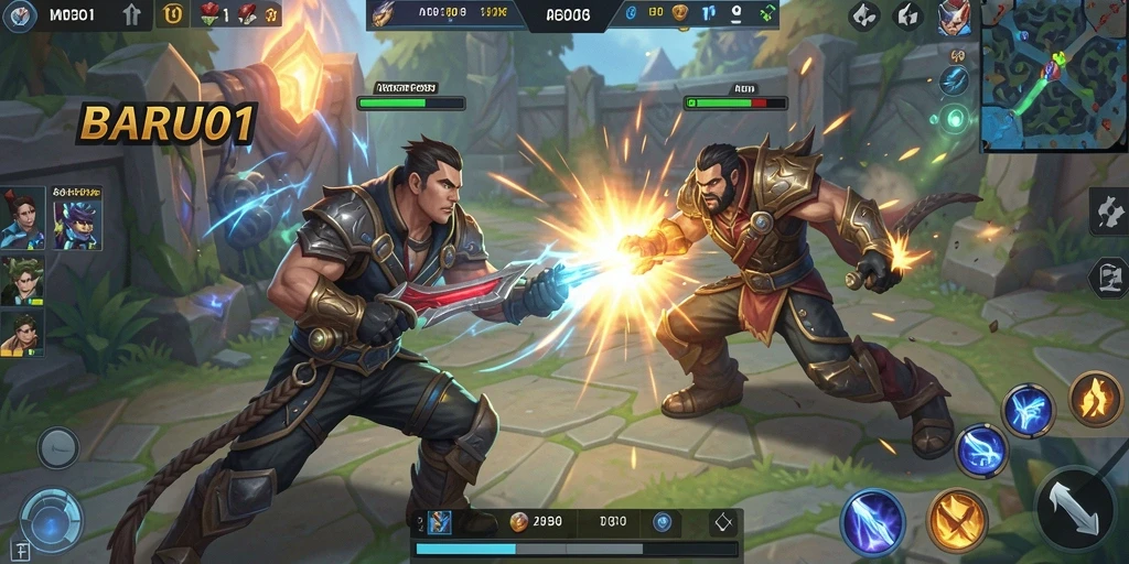 Tampilan screenshot BARU01 yang menunjukkan aksi seru dalam permainan MOBA.