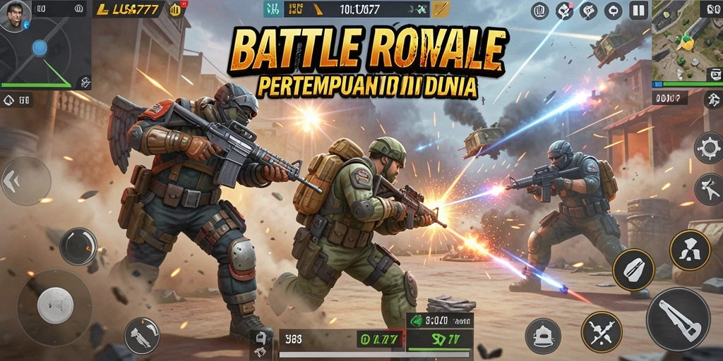 Screenshot LUSA777 menampilkan aksi epic dalam pertandingan Battle Royale.