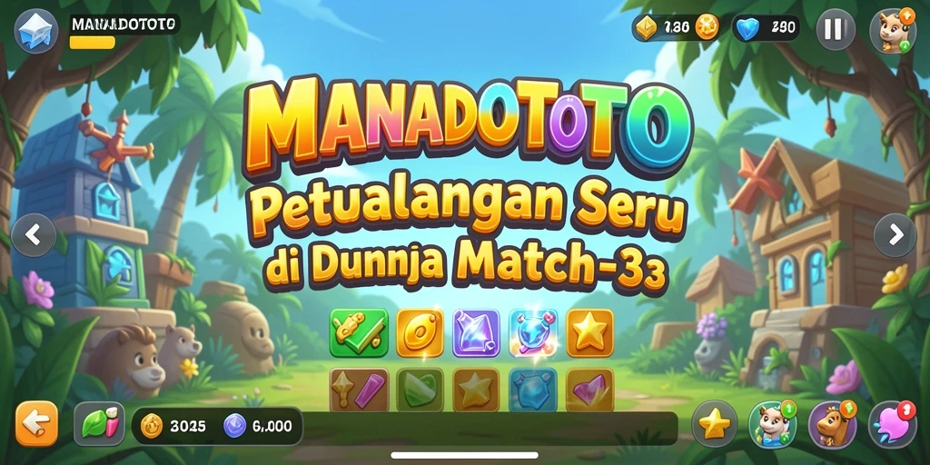 Tampilan gameplay seru dalam MANADOTOTO yang menampilkan level Match-3.