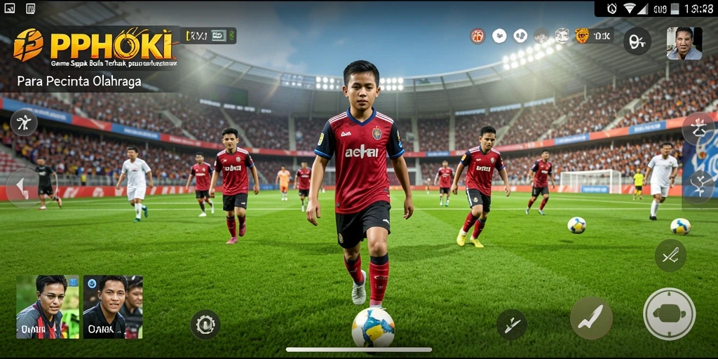 Tampilan gameplay PPHOKI yang mendebarkan di lapangan sepak bola.