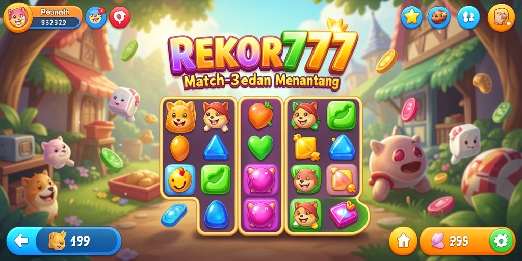 Screenshot REKOR777 menunjukkan gameplay Match-3 yang menarik.