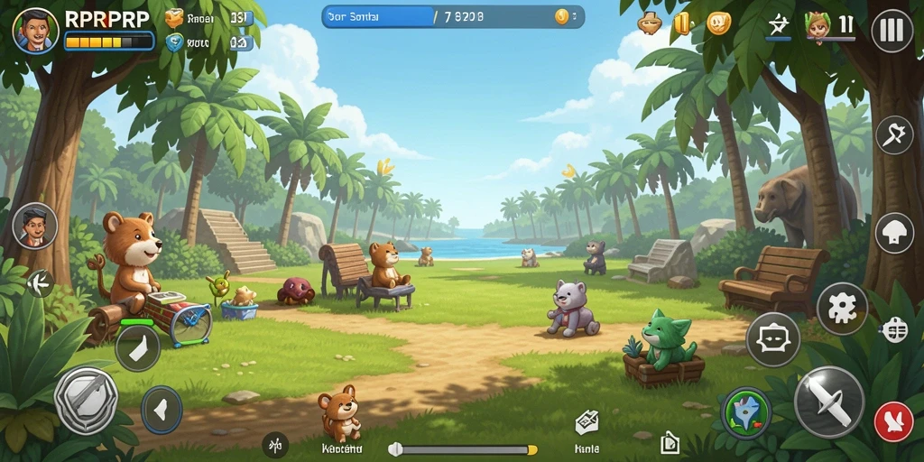 Tampilan gameplay RPRPRP yang cerah dan penuh warna.