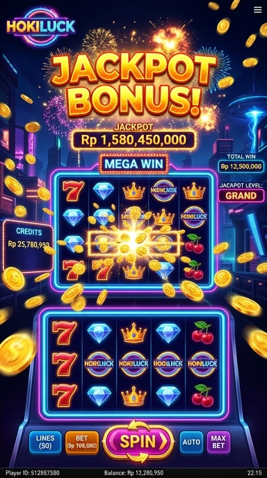 Screenshot antarmuka pengguna aplikasi hokiluck yang menarik.